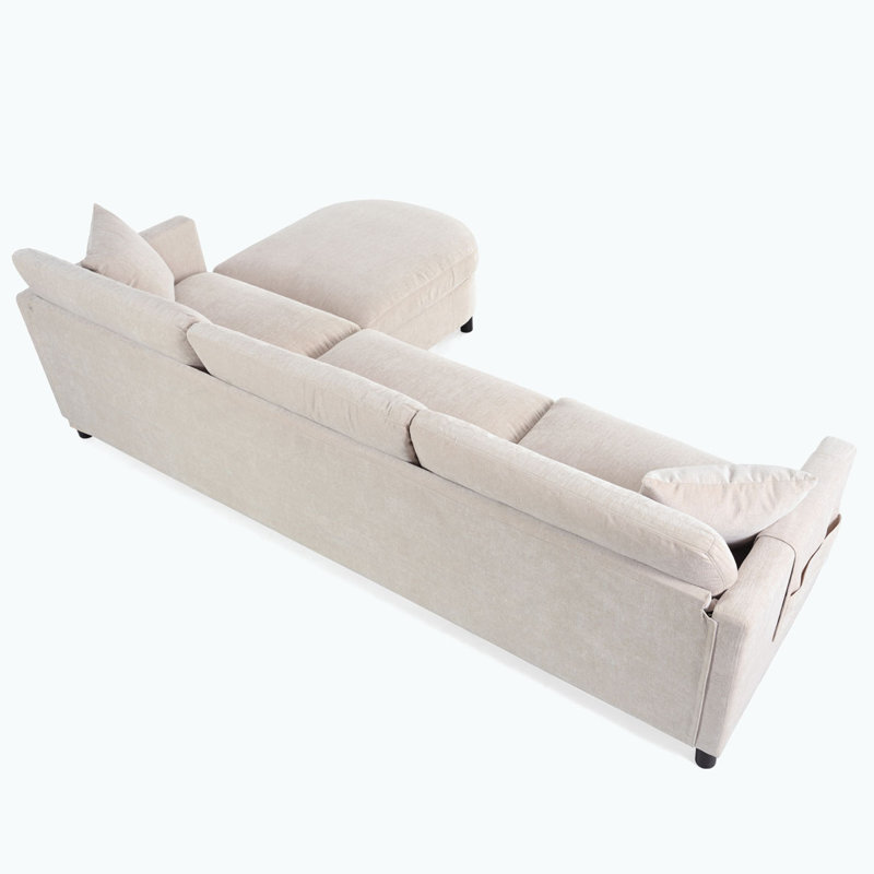 Canapé modulaire de 107,87 po avec 1 repose-pieds, coussin de siège et dossier amovible, Beige