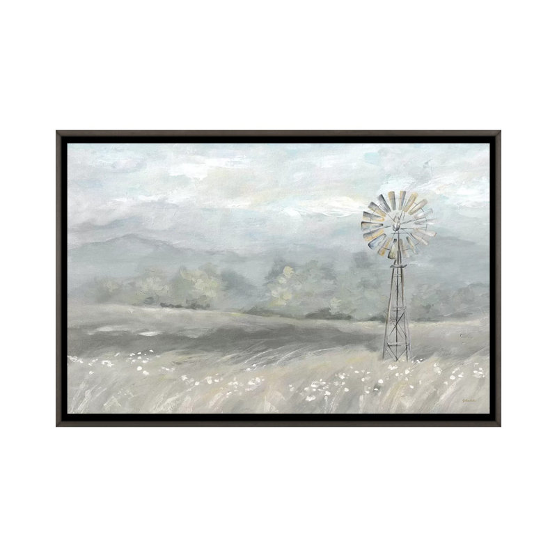 Campagne de moulin à vent paysage neutre par Cynthia Coulter-reproduction d’art, H 26 po x l 40 po x 1,5 po, Aucun mat