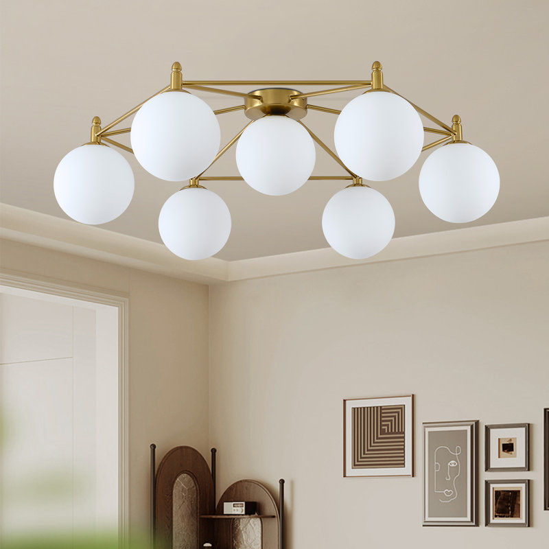 7-light Sputnik Semi Flush Mount, Polished Brass