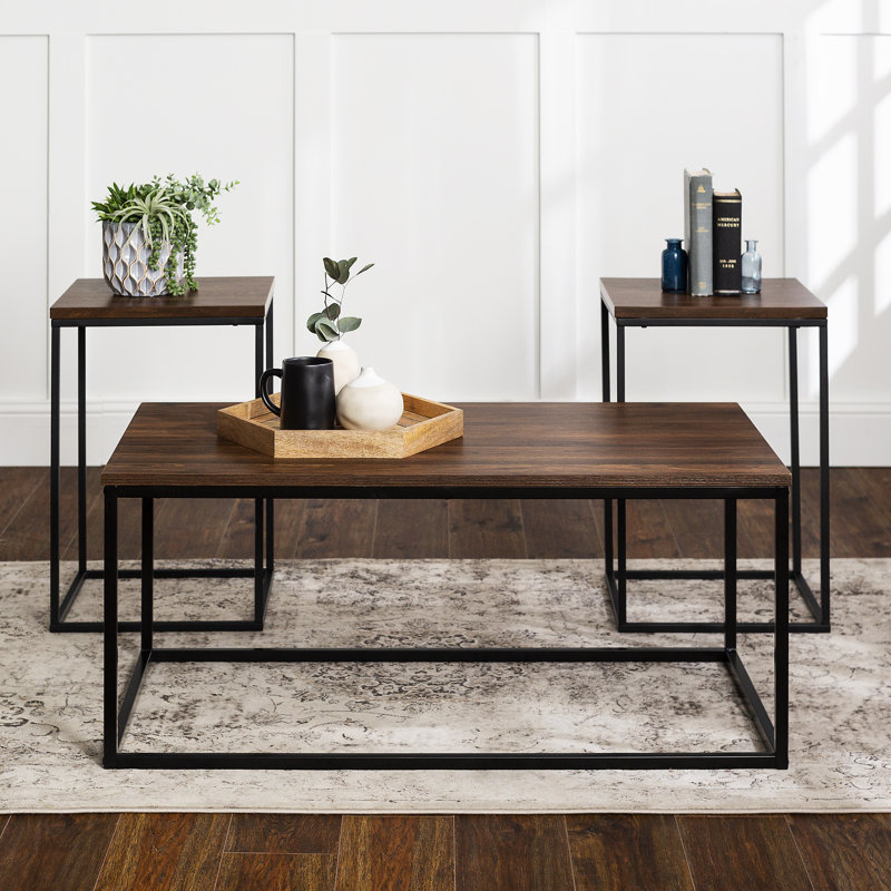 Living Room Table Set, Dark Walnut, Black