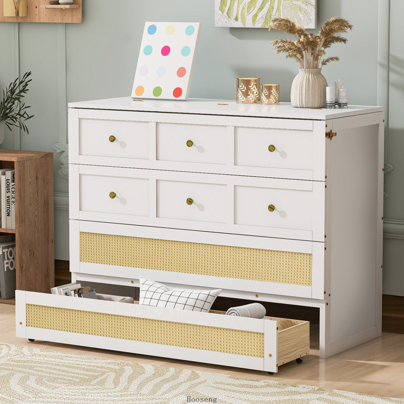 Lit escamotable double avec grands tiroirs, blanc, Blanc