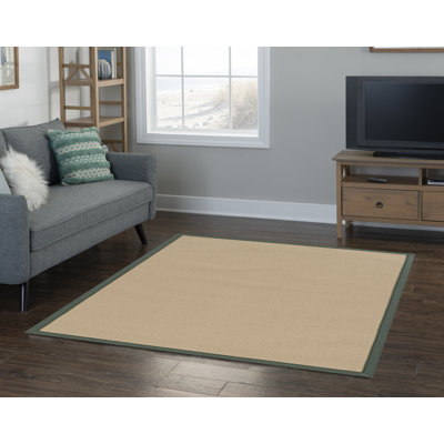 Nannette Handmade Medium Beige Berber with Green Cotton Border Made in the USA Area Rug