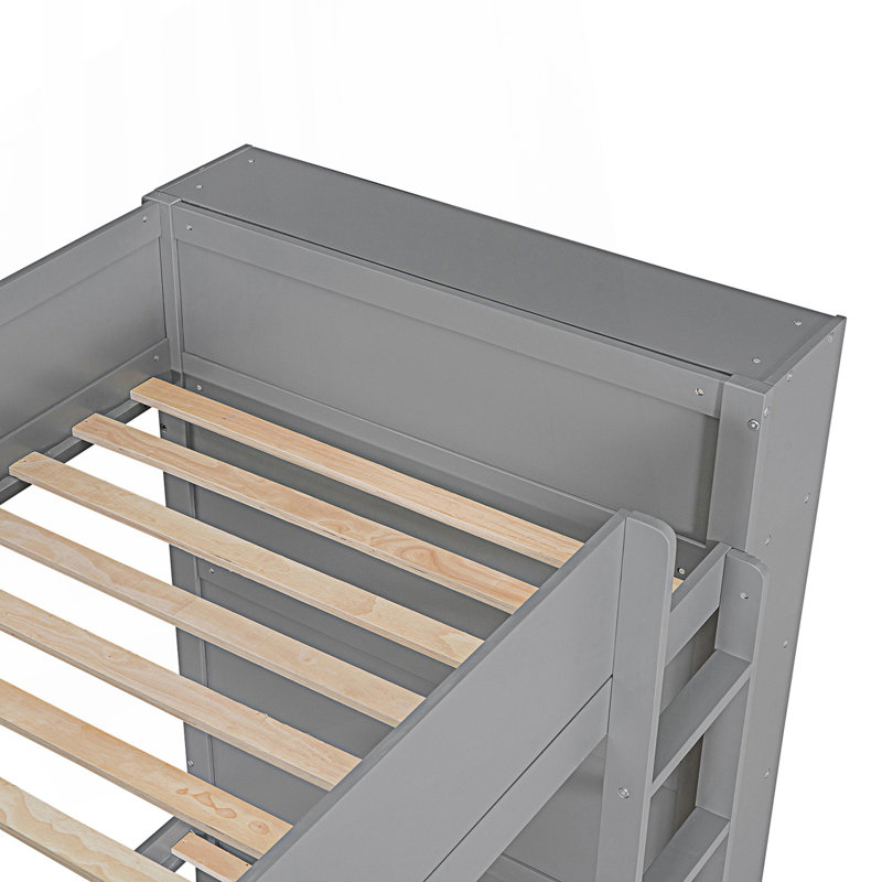 Twin Over Twin Bunk Bed With 2 Drawers And Multi-Layer Cabinet, Bedframe, Grey