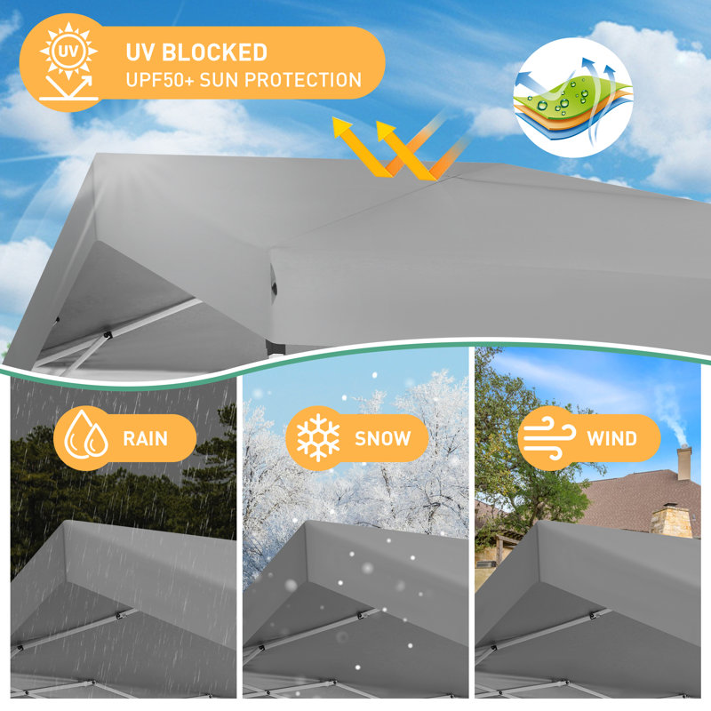 10x10 Carport 10x10 Pop up Canopy with 1 sidewall, Portable Garage,1-Button Push Centre Lock,  Instant Outdoor Carports, Grey