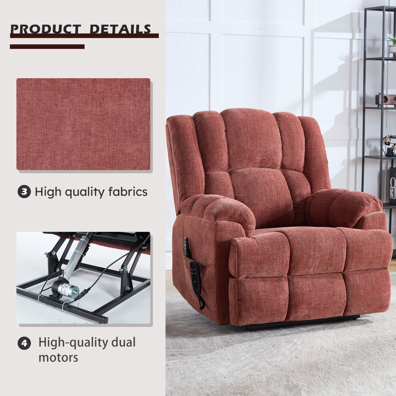 Dual Motor Power Lift Recliner with Heat and Massage, Infinite Position, 180°Reclining, Sidepocket