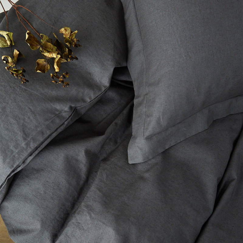 Ensemble de housse de couette en lin , Housse de couette double + 2 taies d'oreiller stan, Gris foncé