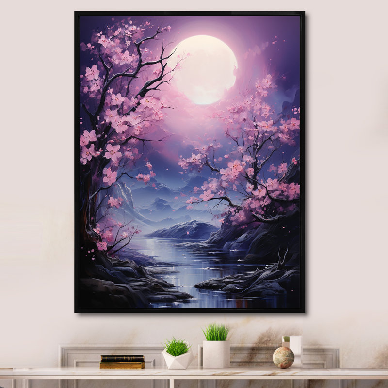 Lune fleur nocturne, Cadre flottant noir, H 32 po x l 24 po
