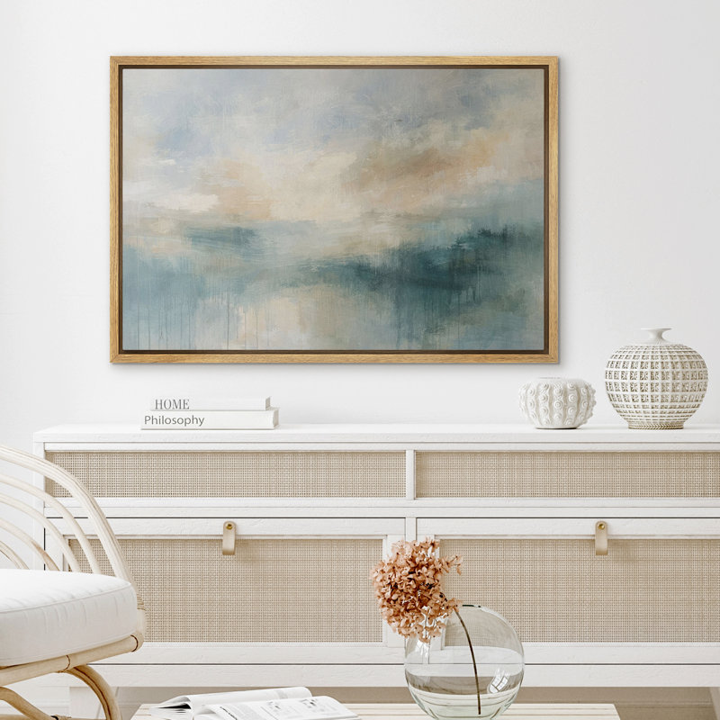 «Serene Blue Green Abstract Waterscape Landscape Wall Decor», reproduction d'art encadrée sur toile, H 24 po x l 36 po