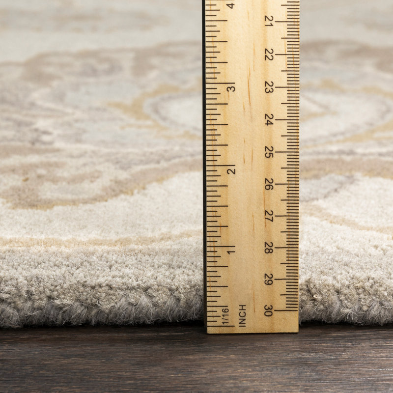 Tapis en laine touffeté à la main à motif oriental gris clair / kaki / crème Camden, Carré 8 pi