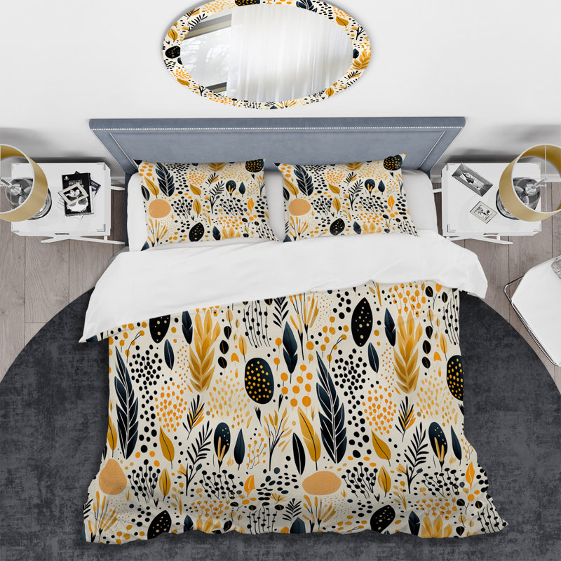 Tribal fusion en noir et jaune literie, Housse de couette pour grand lit et 2 taies décor
