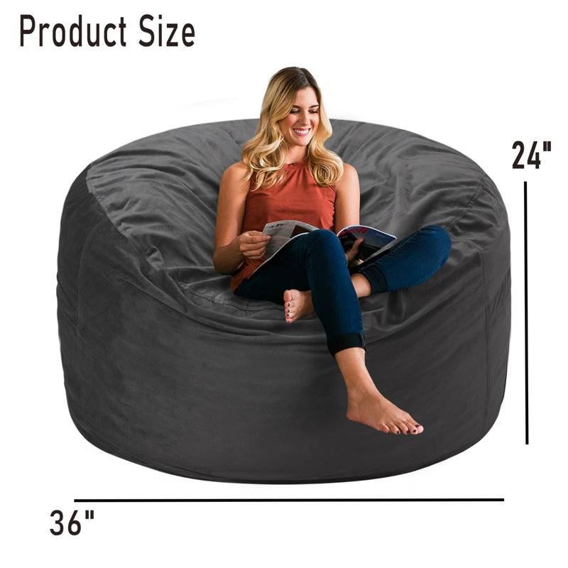 3Ft Velvet Memory Foam Bean Bag - Plush Adult Lounger With Removable Washable Cover
