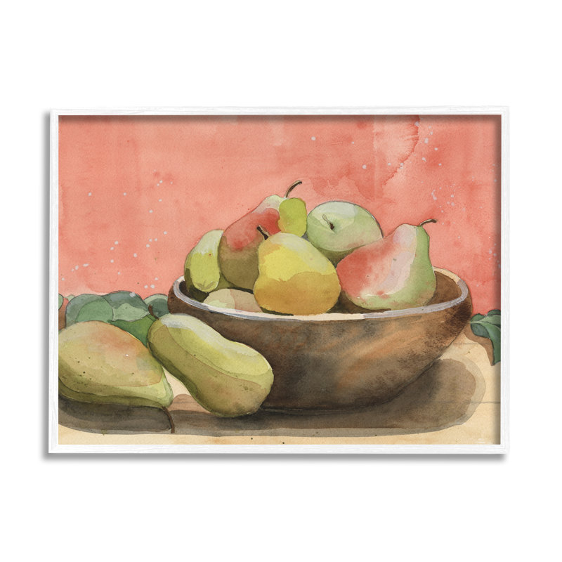 Ba-994, aquarelle encadrée, poires, nature morte, encadrée sur bois par Alicia Longley, peinture