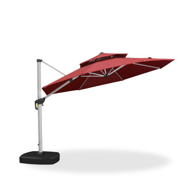 RejIno 11 FT Round Cantilever Umbrella With Wheeled Base,Red