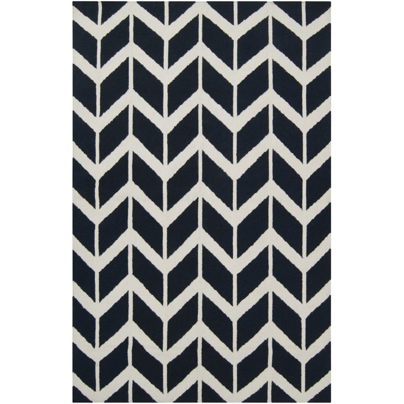 Tapis noir / crème en laine tissé à la main Robby, Rectangle 2 pi x 3 pi