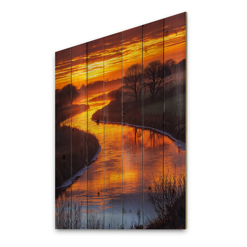 River Bend At Sunrise II - Décoration murale en bois de lac - sur bois de pin naturel, H 20 po x l 10 po x P 0,78 po