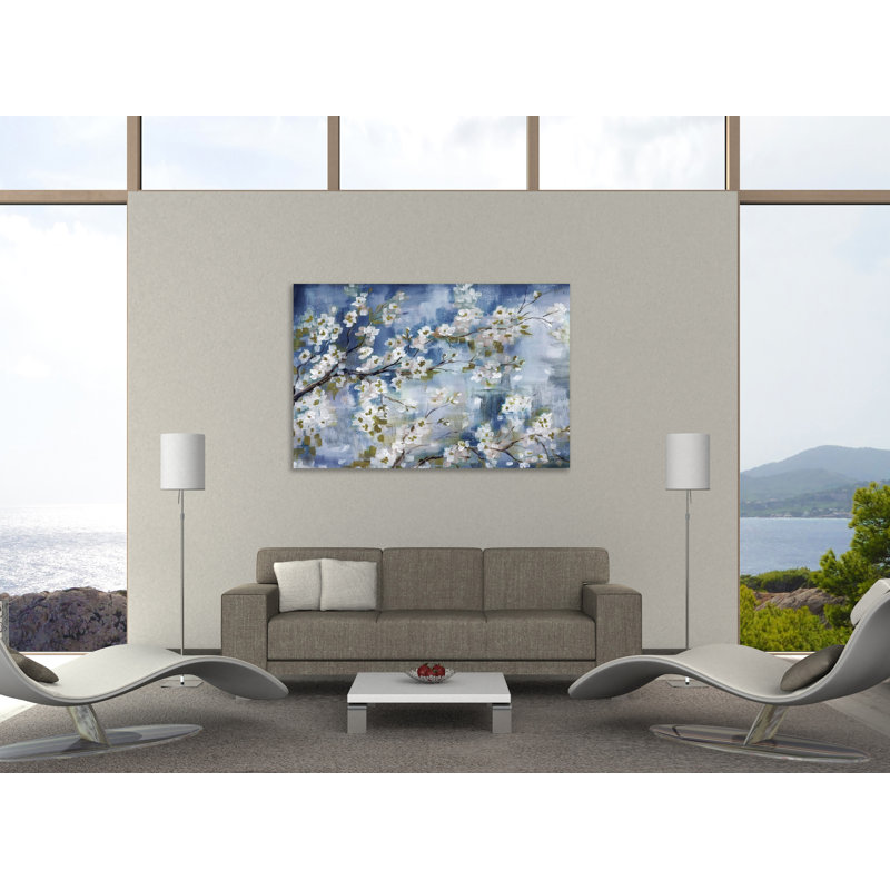 «Cherry Blossoms Branch Blue and White», reproduction sur toile tendue, H 32 po x l 48 po x P 1,5 po