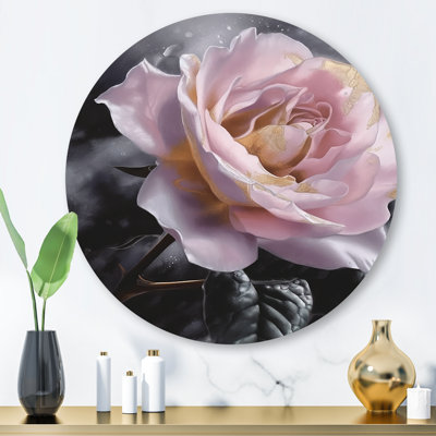 «Rose Elegant Roses» - art mural rond en métal rose