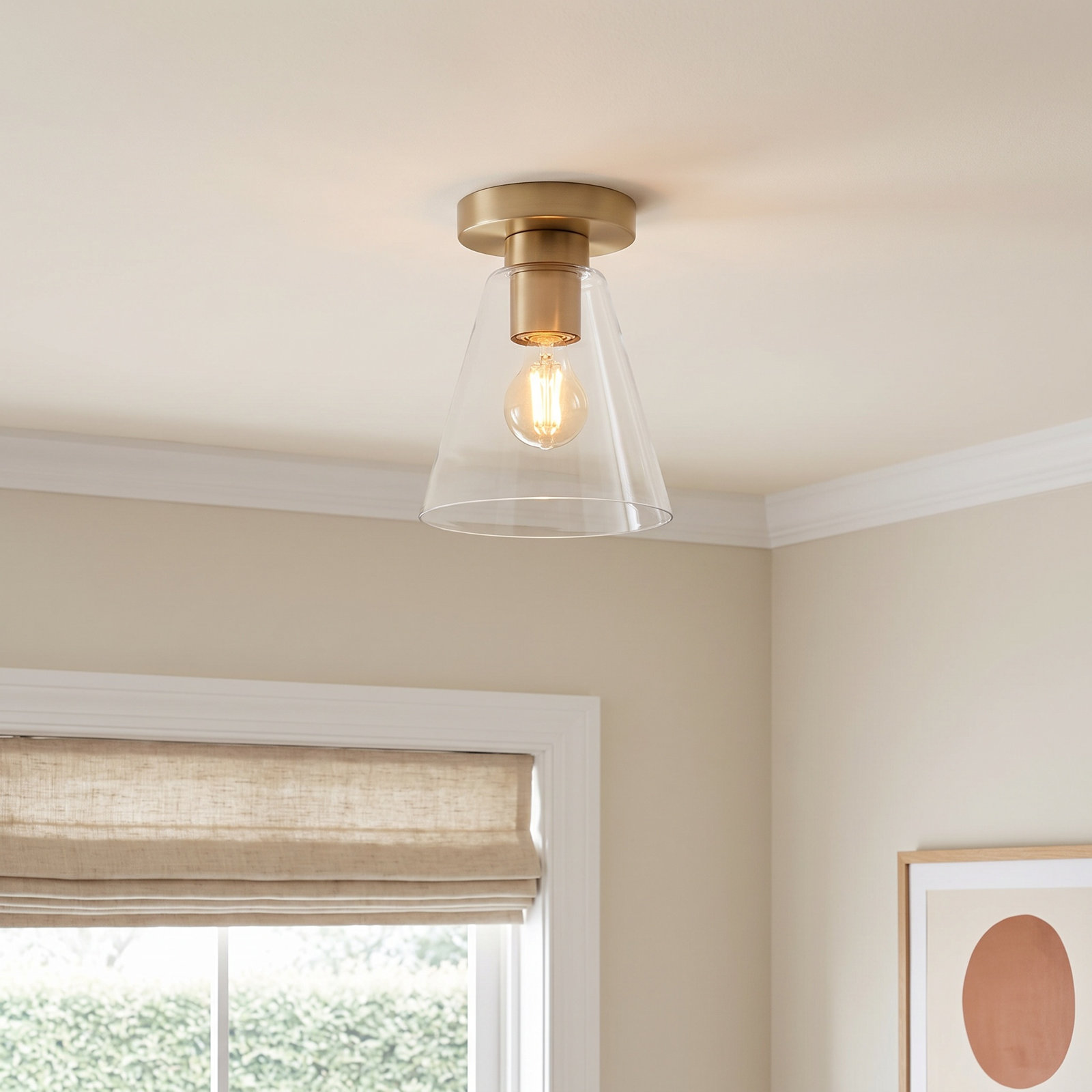 Senda One Light Flush Mount, Clear, Satin Brass