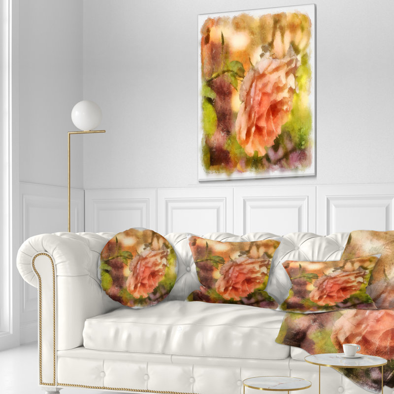 Coussin lombaire en aquarelle de rose complet floral
