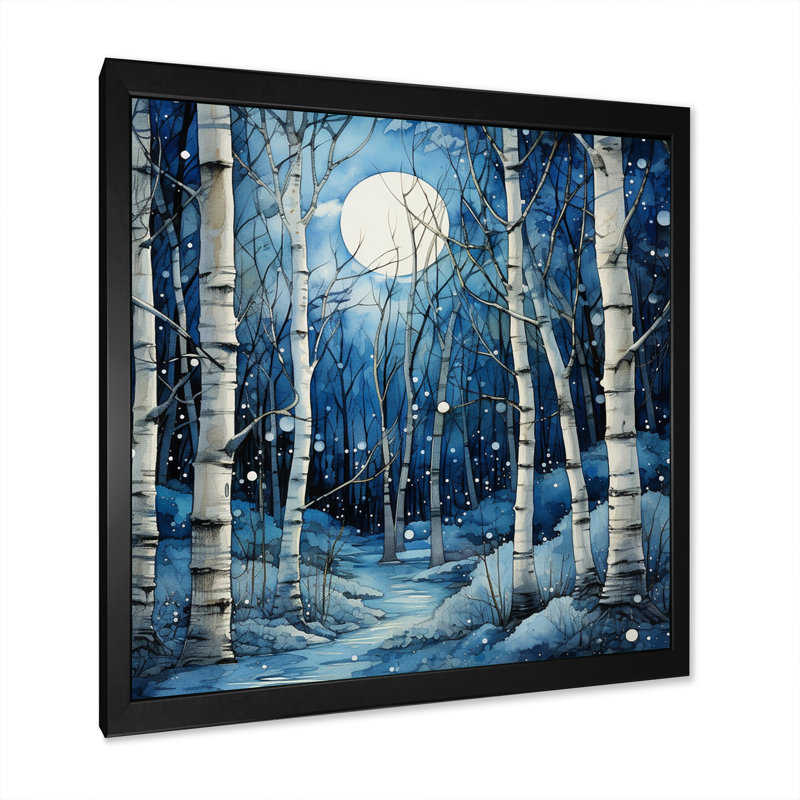 Birch Woods Mystic Moonlight I - reproduction sur toile, H 36 po x l 36 po x P 1,5 po, Cadre simple noir
