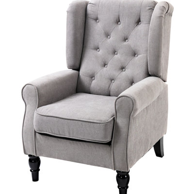 Fauteuil avec dossier haut à oreilles, tissu gris, siège rembourré épais et coussins arrondis pour le salon, fauteuil à oreilles capitonné, et par bureau à domicile