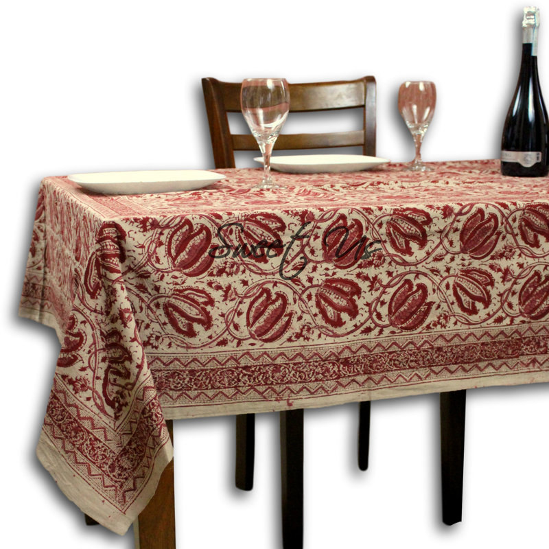 Nappe en coton à motif floral , Rectangle L 104 po x l 88 po, Rouge