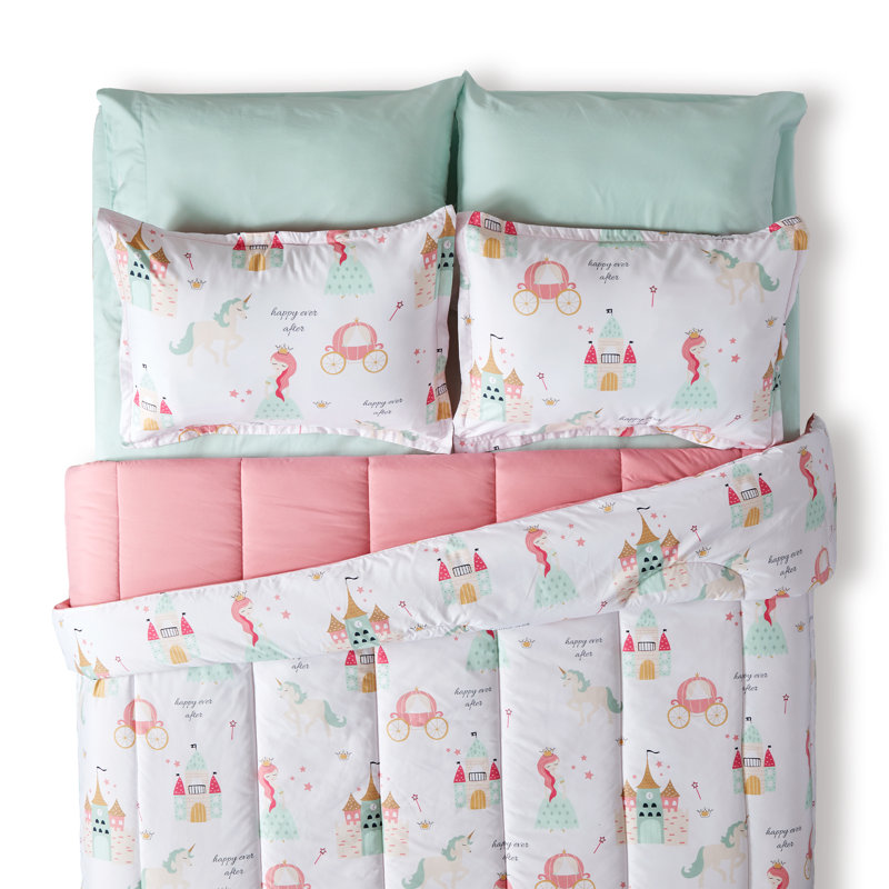 Twin Pink Microfiber Princess Castle Comforter Set
