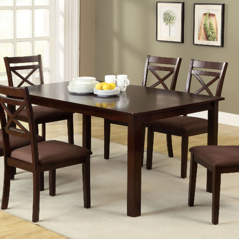 Transitional Style 7Pc Dining Table Set With Microfiber Padded Seats And Cross Back Chairs, Perfect For Comfort And Elegance.