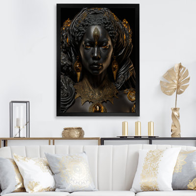 Gros plan, déesse africaine noire et dorée VI, reproduction sur toile