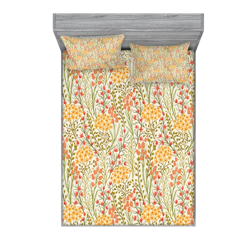 Microfiber Floral Sheet Set, Queen Sheet Set with 2 Pillowcases