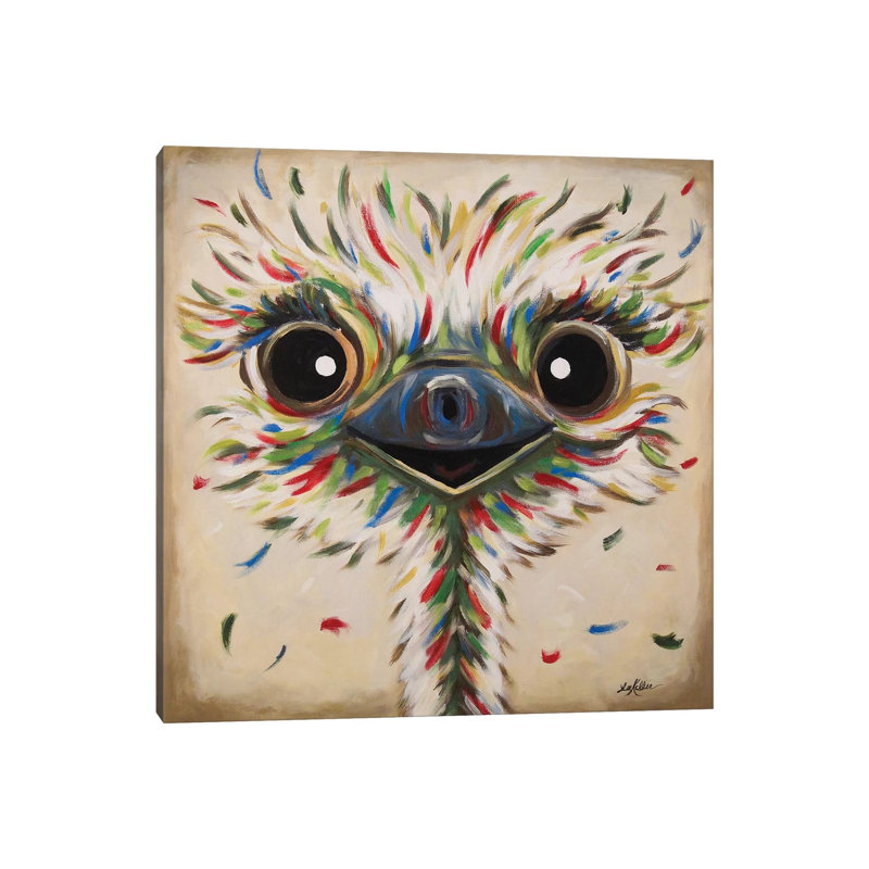 Phyllis The Ostrich by Hippie Hound Studios - Wrapped Canvas Painting, 30.48 cm H x 30.48 cm W