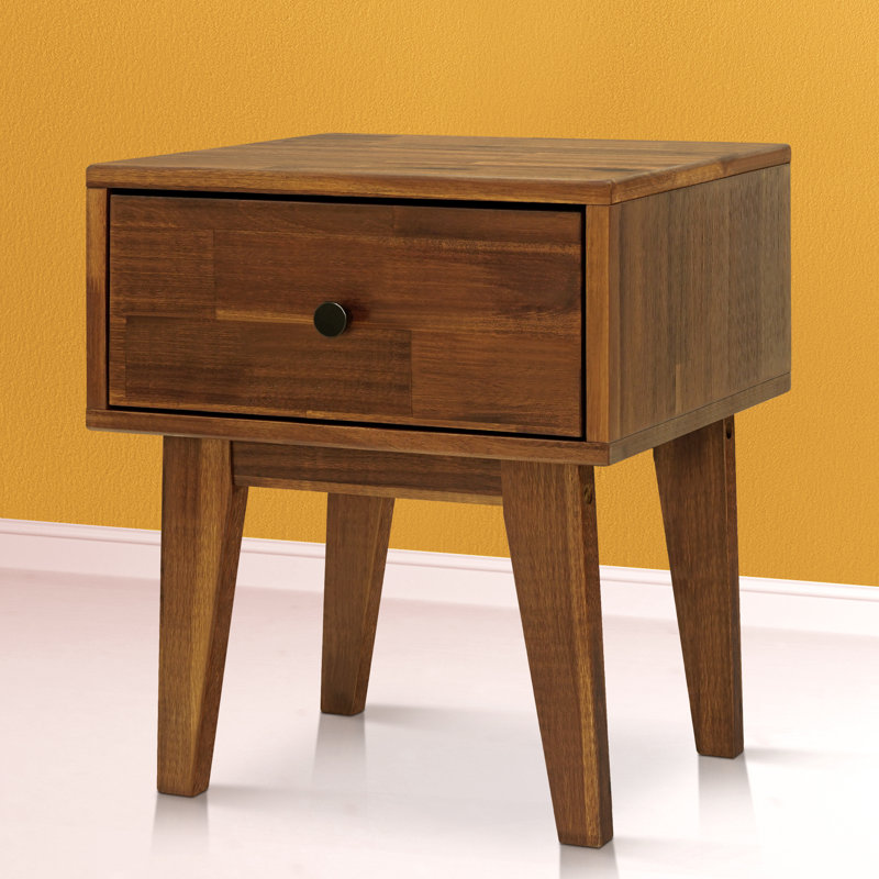 Acacia Crantor Mid-Century Modern 1 - Drawer Solid Wood Nightstand, Chocolate