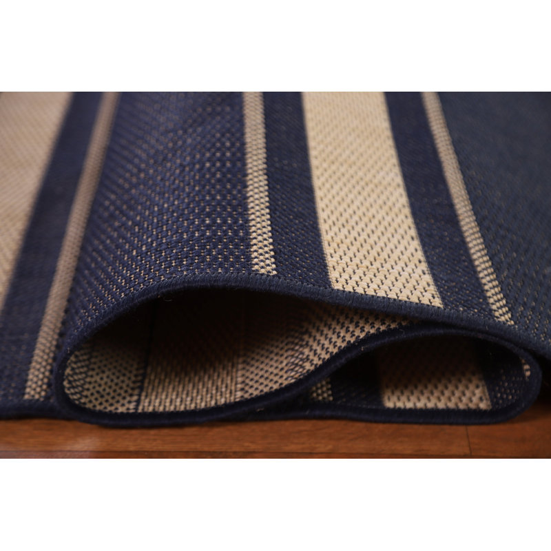 Tapis rayé en jute noué à la main 7 pi 10 po x 9 pi 10 po beige / bleu