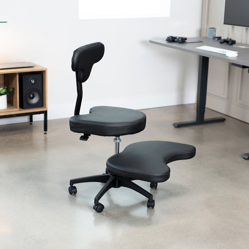 Black Ergonomic Swivel Kneeling Chair with Leather Seat
