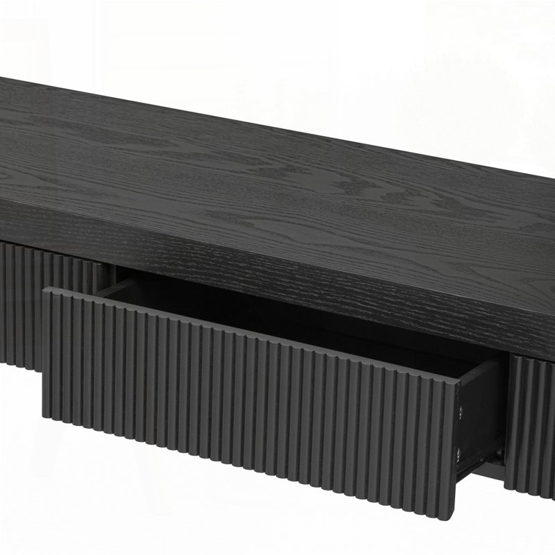 Console rustique avec 3 tiroirs cannelés, Noir