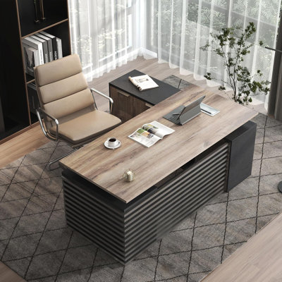 Adjustable Height L Shaped Executive Desk w/7Cabinet Storage, Custom Size & Colour, Home Office Desk w/Universal Charging Ports,Large Business Furniture Desk Workstation w/Cord Management