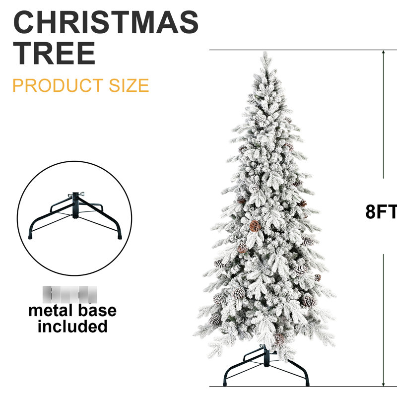Arbre de Noël enneigé 9 pi, 52 pins, 2138 pointes à haute densité, conception étroite pour les coins, branches pliantes avec base stable à charnière naturelle mince