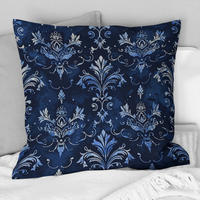 Navy Glamour Damask I - Glam Throw Pillow