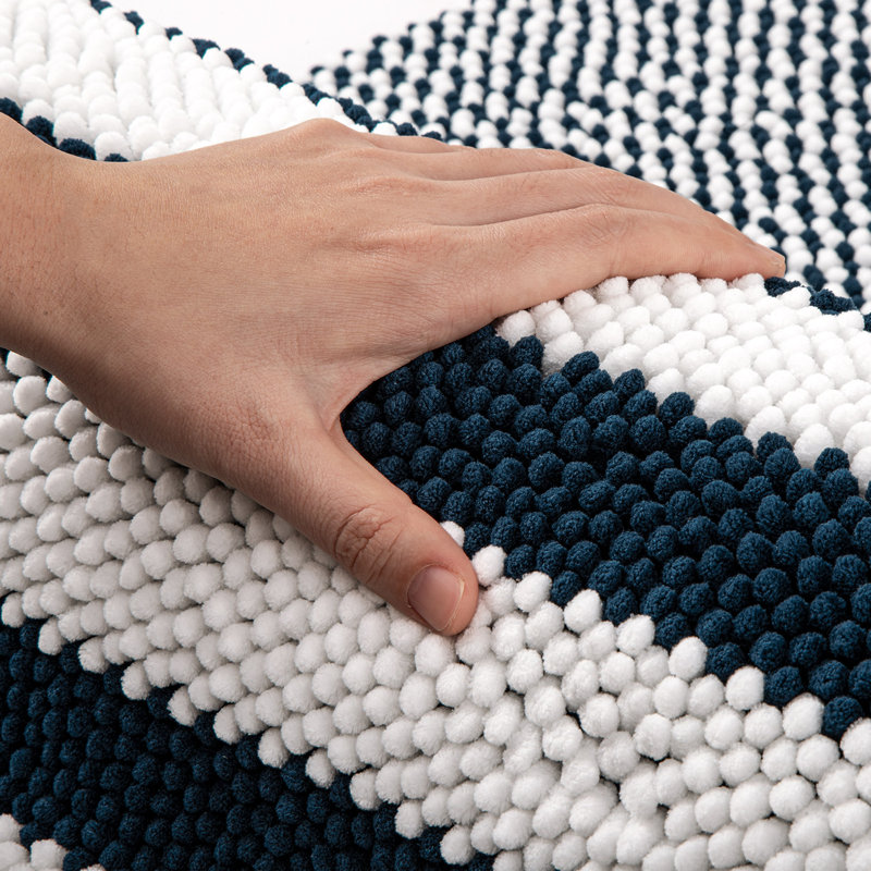 Non Slip Backing Quick Dry Machine Washable Modern Bath Mat, 20" W x 47" L, Navy Blue