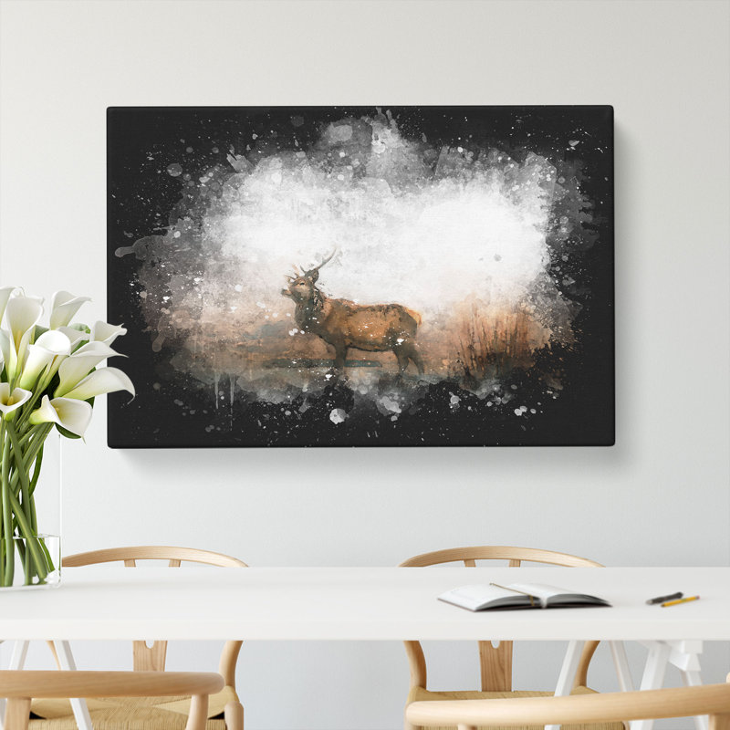 Deer Stag In The Fog - Wrapped Canvas, 40cm H x 60cm W x 3cm D