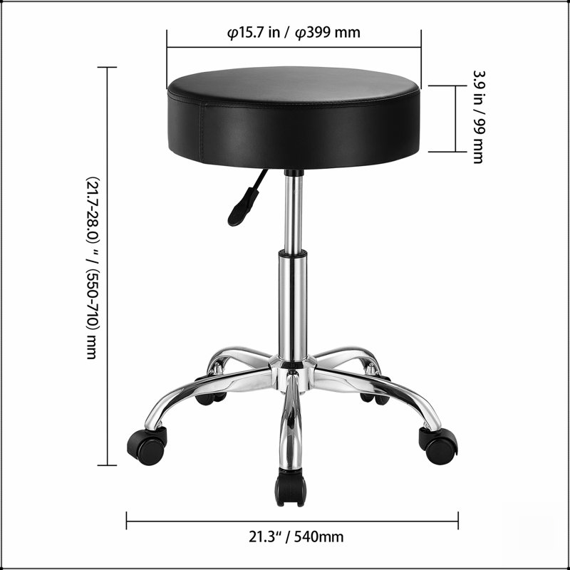 Tabouret pivotant en hauteur réglable en cuir de polyuréthane avec coussin épais et capacité de 450 lb pour une assise confortable dans les salons, les spas et les cabinets