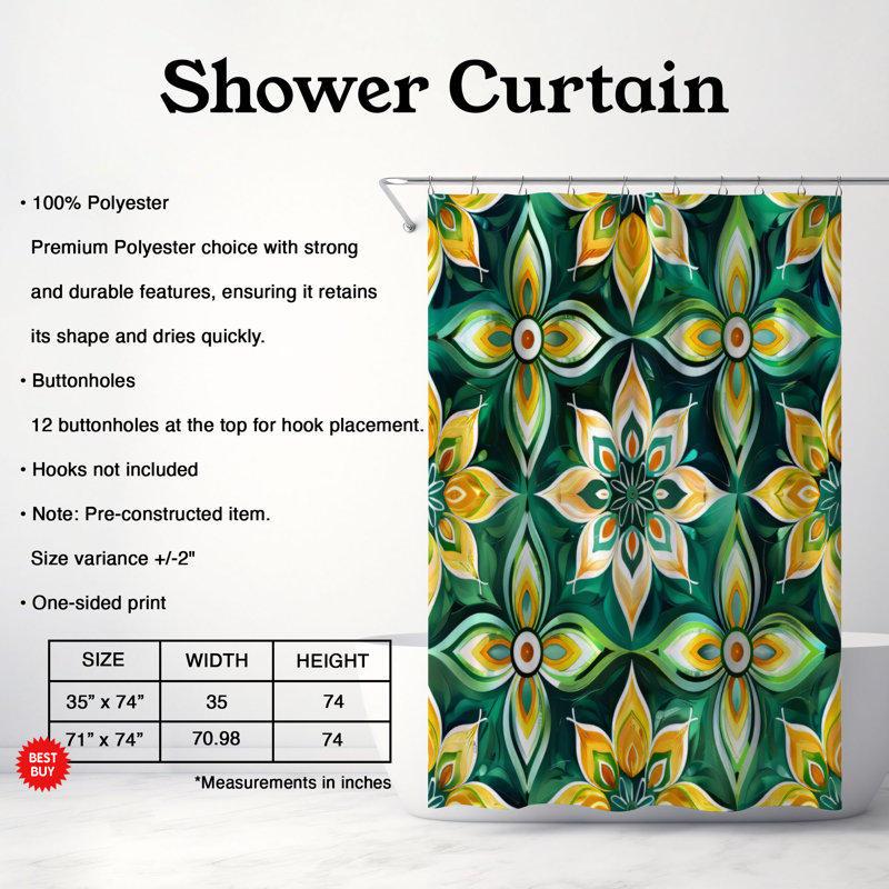 Bohemian Designs - Rideau de douche Premium, H 74 po x l 71 po