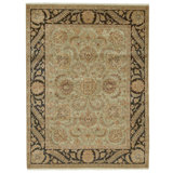 Hand Knotted Wool Oriental Area Rug in Light Green And Black