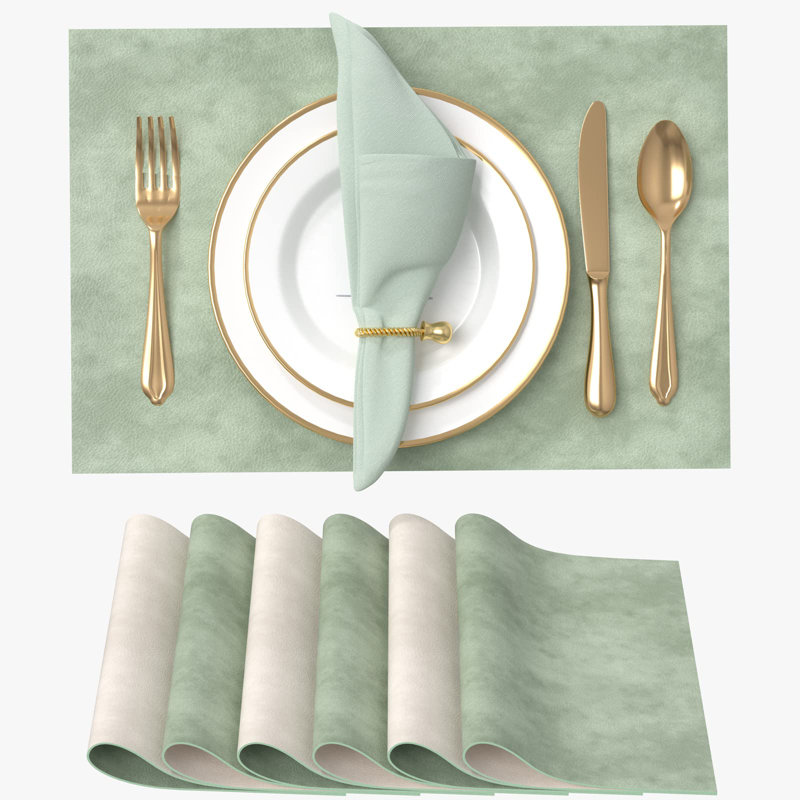 Faux Leather Placemat, Beige/Green