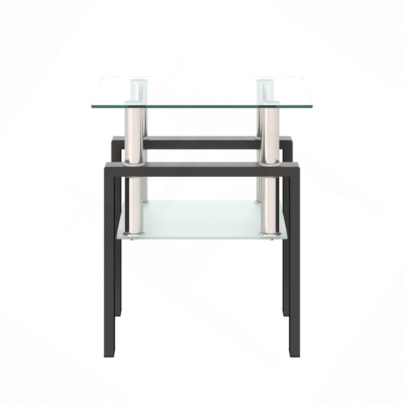 Table de bout moderne en verre trempé, table de bout, table carrée pour le salon, transparent, Noir