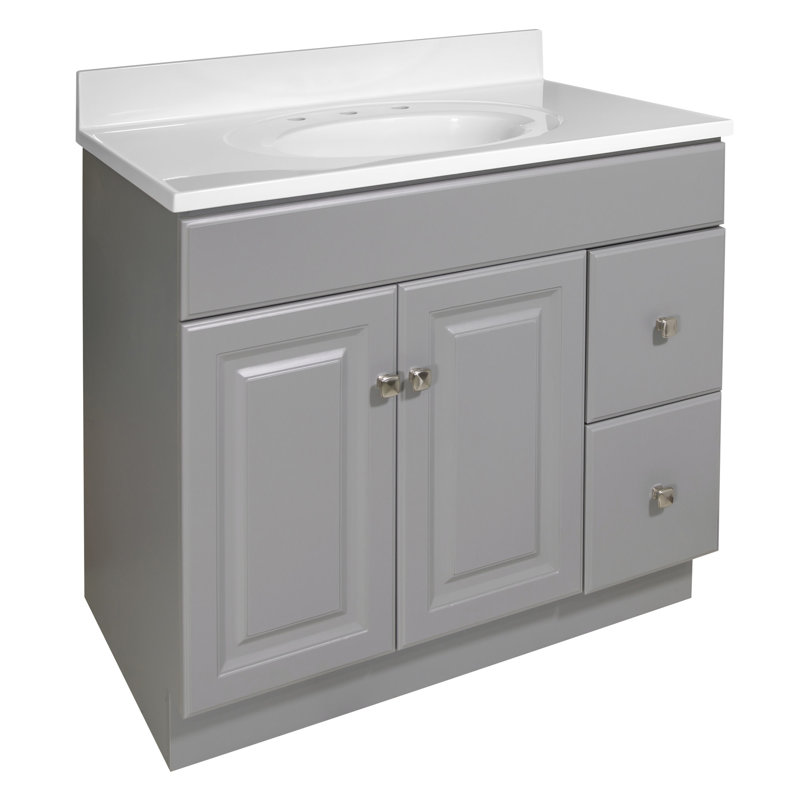 Meuble-lavabo Wyndham de 37 po avec comptoir blanc entièrement assemblé, Gris