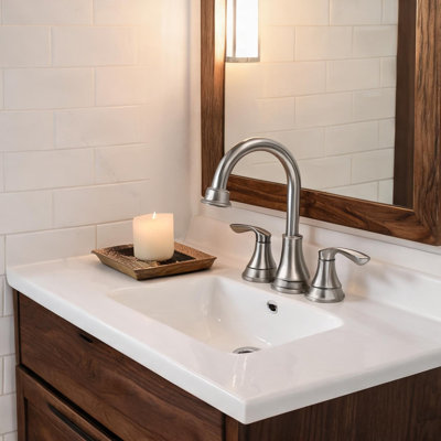 Modern Brushed Nickel Bathroom Faucet with 360° Swivel Spout and Two-Handle Design