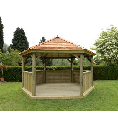 4.9m x 4.3m Wooden  Gazebo with Cedar Roof with Installation Service