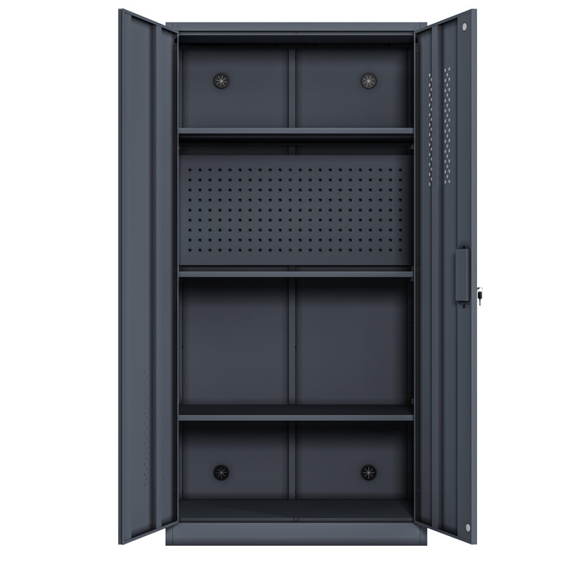 Armoire de rangement en acier gris avec 2 portes, 4 tablettes réglables et une largeur de 70,97 pouces pour les bureaux à domicile, les tablettes faciles à utiliser à long terme, les gymnases à hauteur intérieure, grande capacité