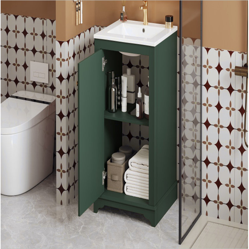 Meuble-lavabo de 20 po avec lavabo en céramique, ensemble de meuble-lavabo simple autoportant avec porte à fermeture douce, tablette réglable, style moderne